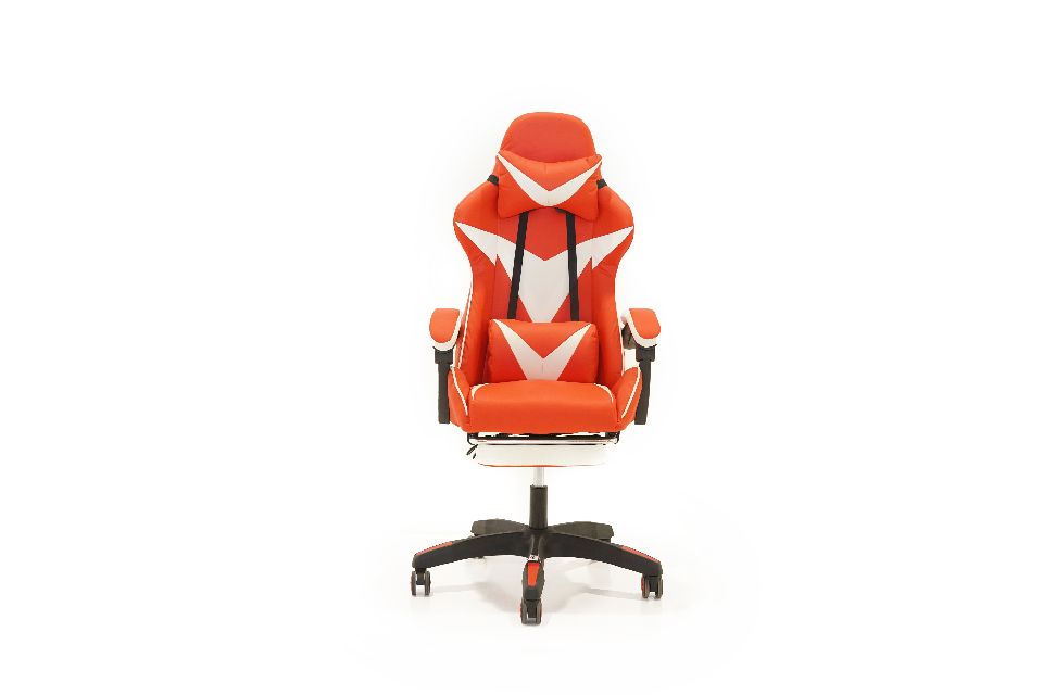 SPORT CHAIR-gaming chair in orange & white with lumbar support