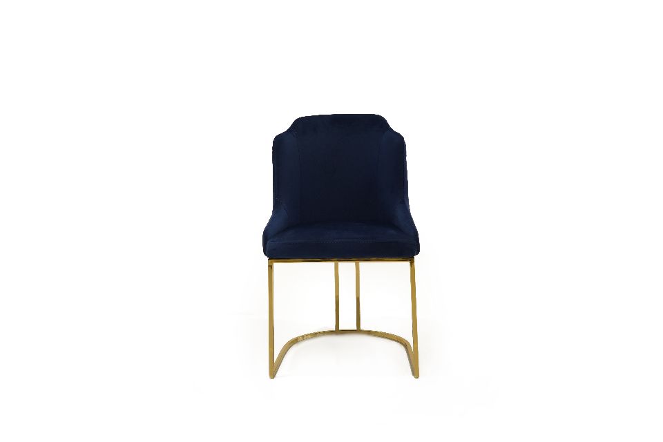 Blue Velvet Upholstered Accent Chair with Polished Gold Metal Frame