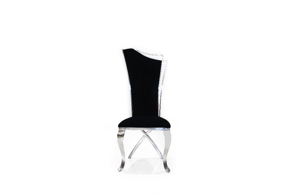 Fabric Upholstered Metal Side Chairs with Asymmetrical Backrest, Silver and Black