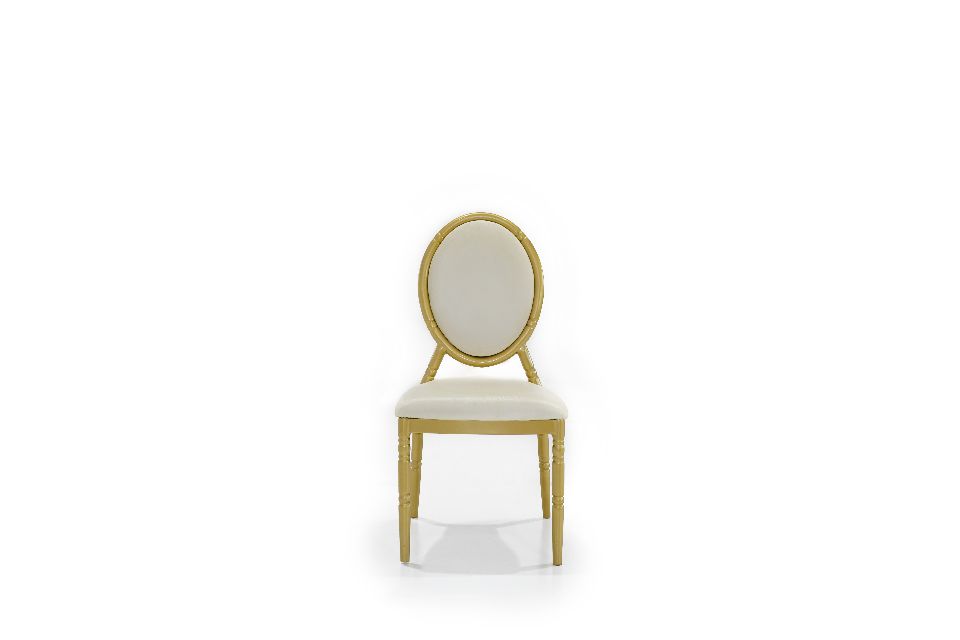 Louis Pop Chair in Gold Resin with Cushions in Elegant White Vinyl