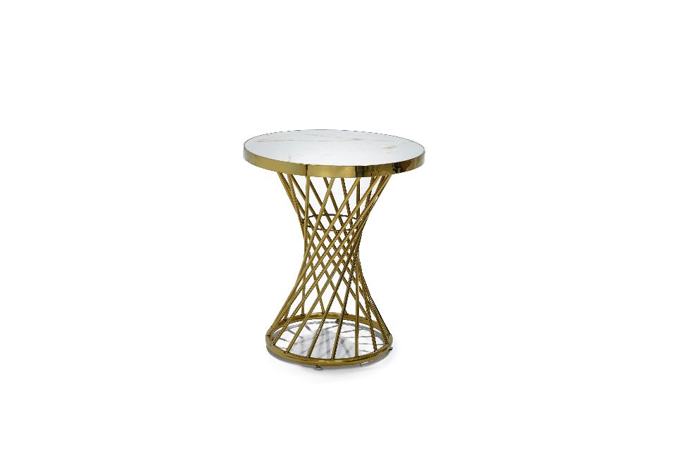 Luxury Marble Top Bedside Table: Modern Living Room Elegance with Stainless Steel Accent