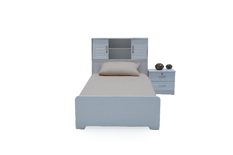 NERA WHITE-wooden frame with headboard storage