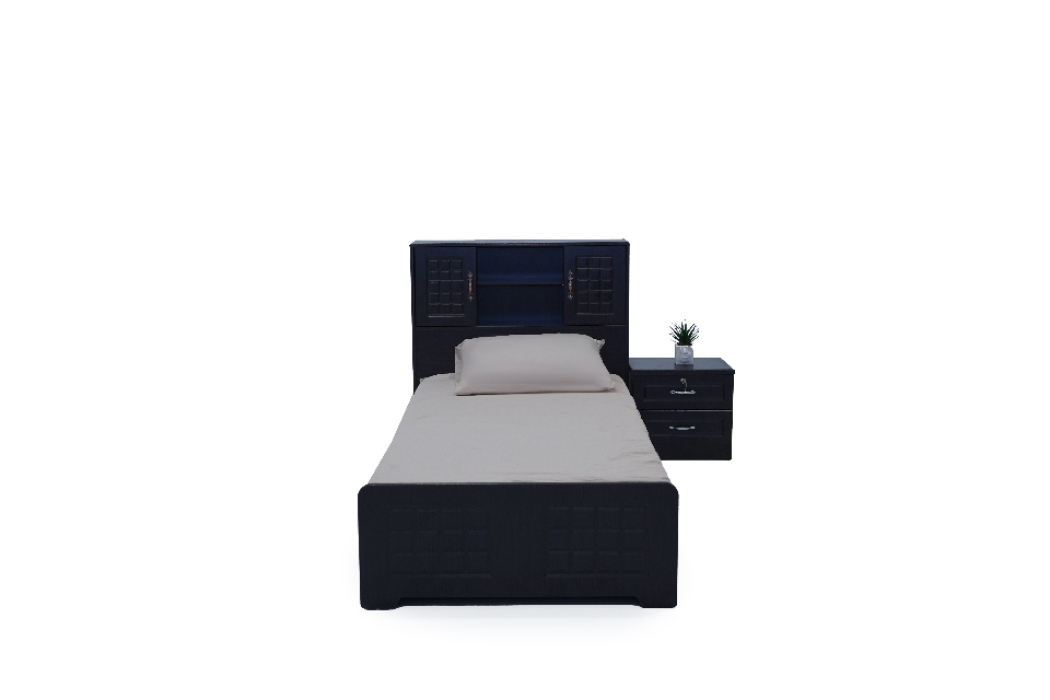 NERA BLACK -wooden frame with headboard storage
