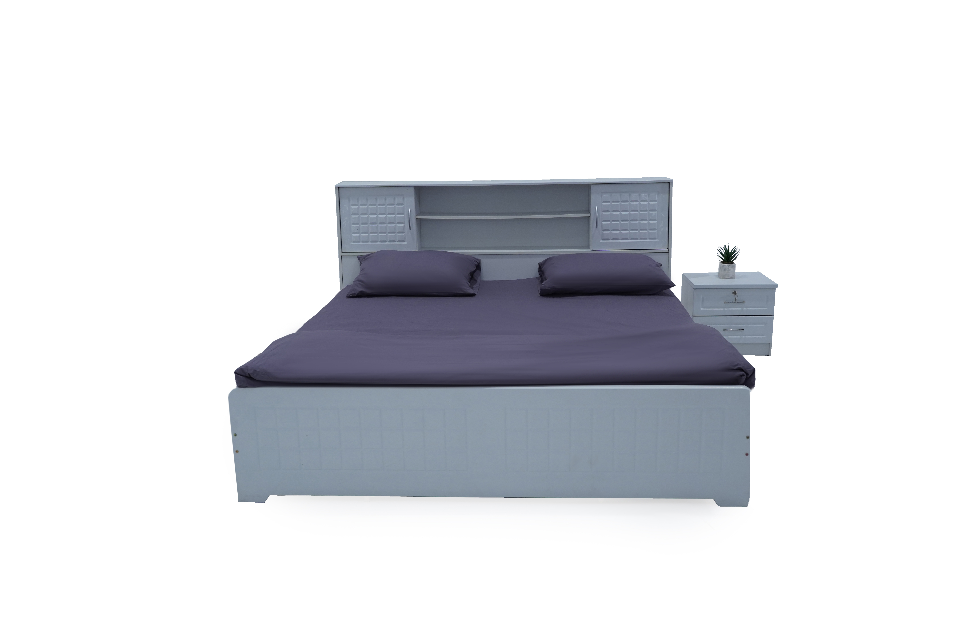 NERA BLUE-wooden bed with headboard storage