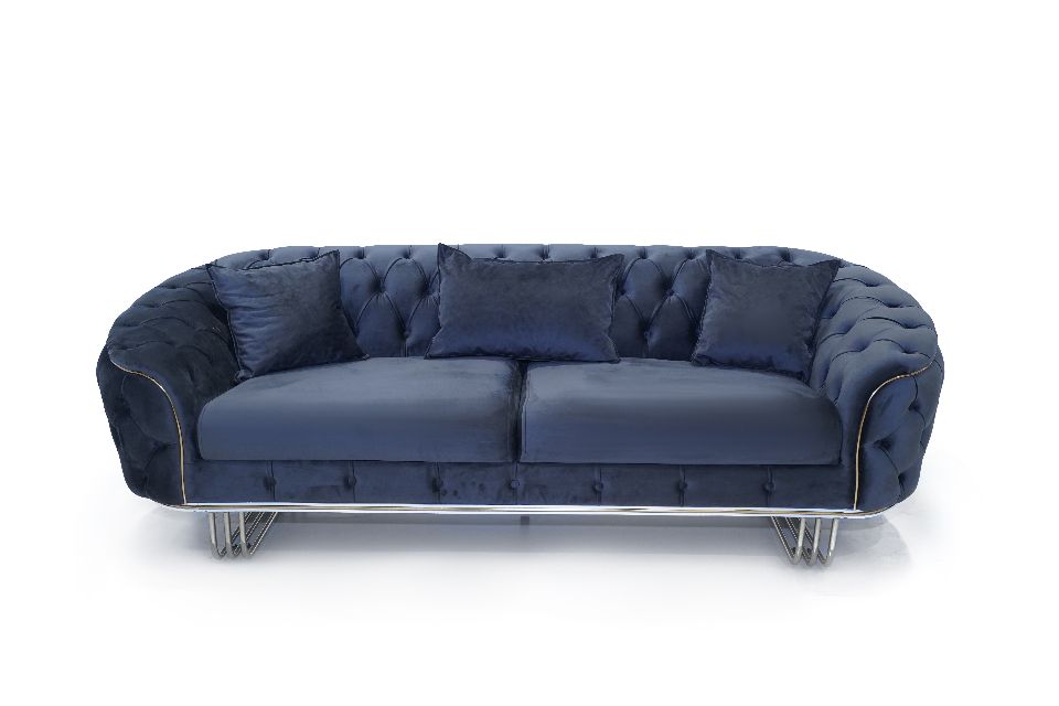 Mimoza 4 Pieces Navy Blue  Velvet Living Room Sofa Set