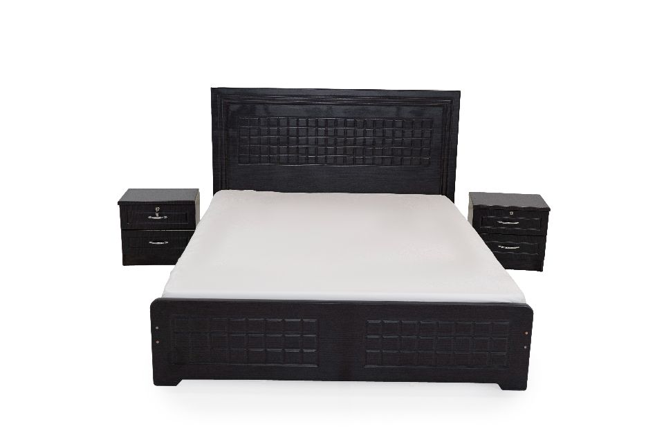 RUTH BLACK-wooden frame bed with drawer storage